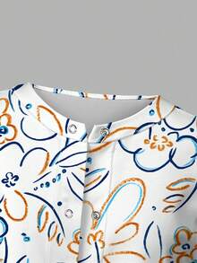 PopScrub Floral Line Texture Print White Scrub Jacket, Spring/Summer Fashion Cardigan With Ear Loop Design Women's Nurse Uniform Top, Uniform Jacket, Suitable For Hospital And Various Clinic Workwear - Multicolor - View 6