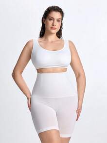 Slumbrini Plus Size High Waist Shaping Shorts, Seamless Tummy Control - White - View 10