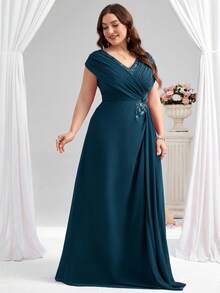 Coutiva Plus Size Women's Elegant Romantic Mother Of The Bride Dress - Dark Green - View 7