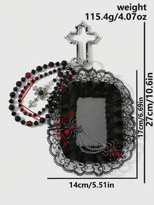 ROMWE Goth 1個Y2K哥德風黑紅配色手工串珠水晶水鑽蜘蛛愛心十字卡片不鏽鋼十字架鑰匙圈包包吊飾，女款 - 黑紅色-15 - 查看 3