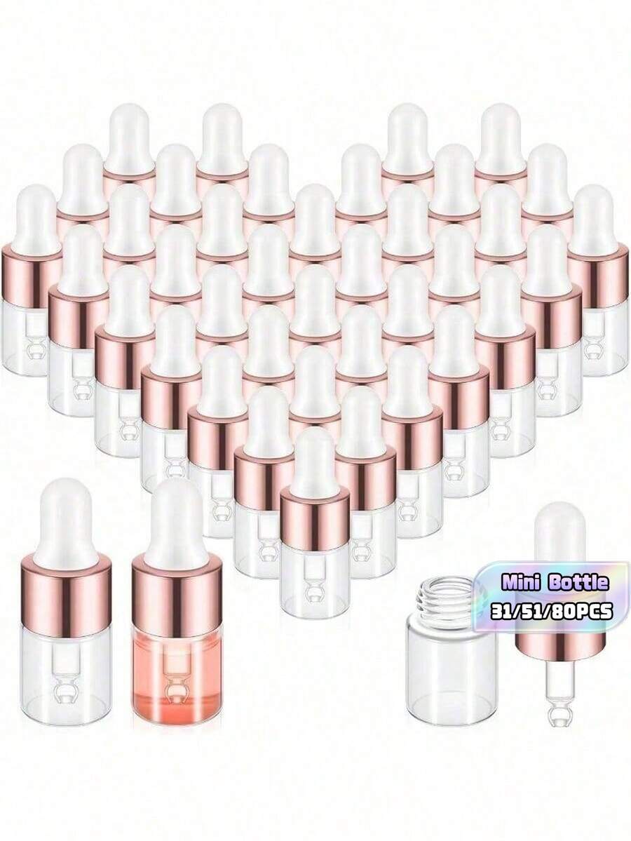 31/51/80PCS,2Ml Mini Glass Drip Bottle, Transparent Essential Oil Bottle, Small Tincture Sample Container, Travel Perfume Liquid Bottle With Cover - View 1