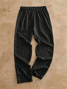 HIMLAND Pantalones de rayas casuales para ir al trabajo para hombres - Negro - Ver 2