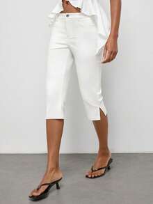 Maija Women's Casual Elegant Versatile Slim Fit Cropped Pants, Going Out Everyday Tea Party Vacation Brunch Picnic Outfits, Work For White Summer - White - View 5