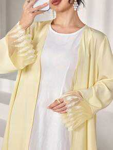 Graceveil Elegant Lace Cuff Design Plus Size Women's Arabic Abaya - Yellow - View 4