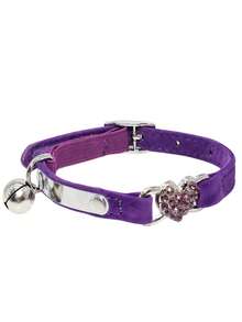 1pc Pet Collar With Rhinestone Heart & Bell Decoration, Cat Collar - Multicolor 3 - View 9