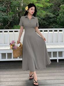 Modelyn Vestido midi de punto de unicolor para mujer - Gris - Ver 6