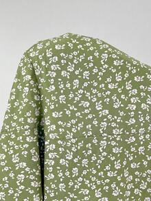 SHEIN EZwear 大尺碼女款法式優雅碎花印花細肩帶洋裝 - 綠色 - 查看 6