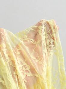 Sweetra 女款拼接不對稱下擺時尚休閒上衣 - 淡黃色 - 查看 3