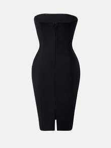 Nuvra Women's Lace Trim Black Sexy Waist Cinched Long Evening Dress - Black - View 8