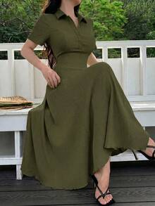 Modelyn 女款素色針織中長洋裝 - 軍綠色 - 查看 4