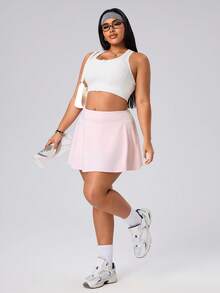 SHEIN Rhythm Era Women's Plus Size Solid Color Sports Skort Tennis Baby Pink Summer - Pink - View 7