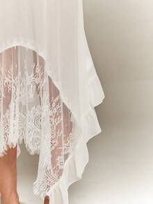 Denimoi Falda Semitransparente Fluida con Dobladillo Asimétrico y Ribete de Encaje Sexy Faldas Euro Verano Vacaciones GNO - Blanco - Ver 10