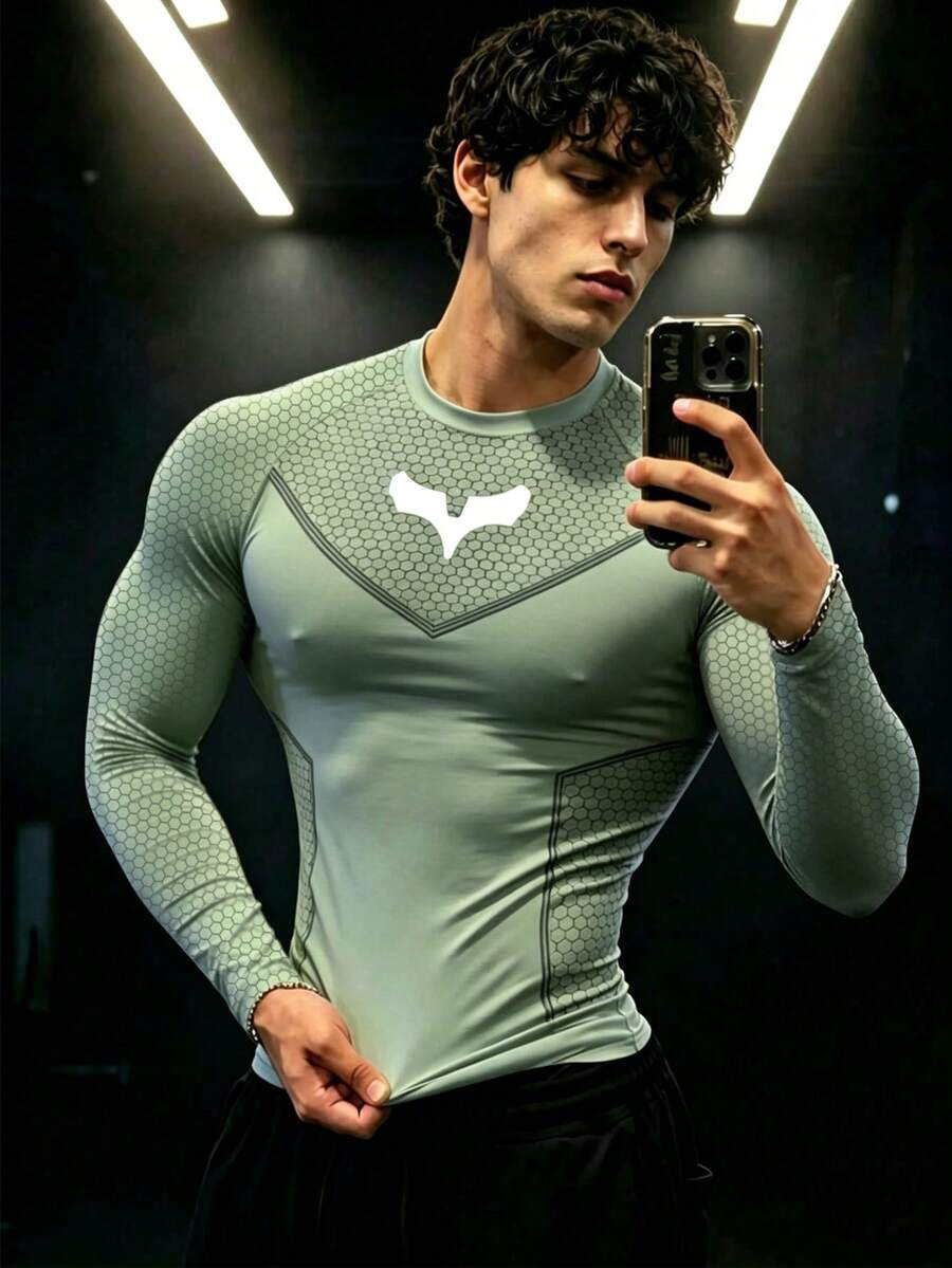 GymBeat Men's Geometric Print Patchwork Sports T-Shirt - Multicolor - View 1