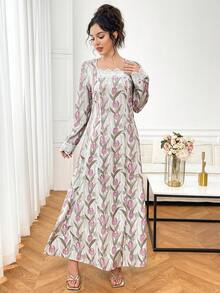 Al Najma 女款優雅花卉印花阿拉伯式洋裝 淺粉色 夏季 - 彩色 - 查看 4