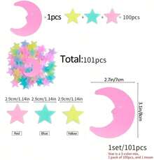 100pcs Moon & Star Pattern Glow In The Dark Wall Sticker, Modern PVC Wall Decal For Home Wall Decoration, Stickers, Wall Decal, Vinyl Decal For Home Decorations, Spring Decoration Items Refresh Your Home, Rama Decoration Stickers Gifts Birthday Graduation - one-size - View 7