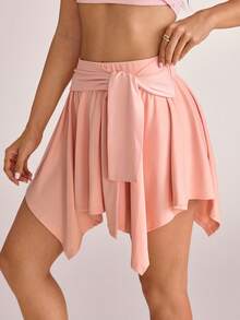 SHEIN Sovereign Charm 女款素色百褶休閒百搭日常旅行運動裙褲 - 粉色 - 查看 3