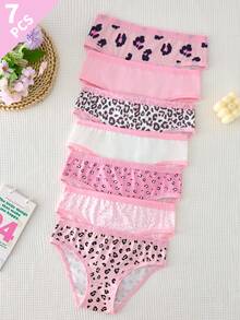 Tween Girl Pink Leopard Print Mixed Underwear 7pcs/Pack - Multicolor - View 1