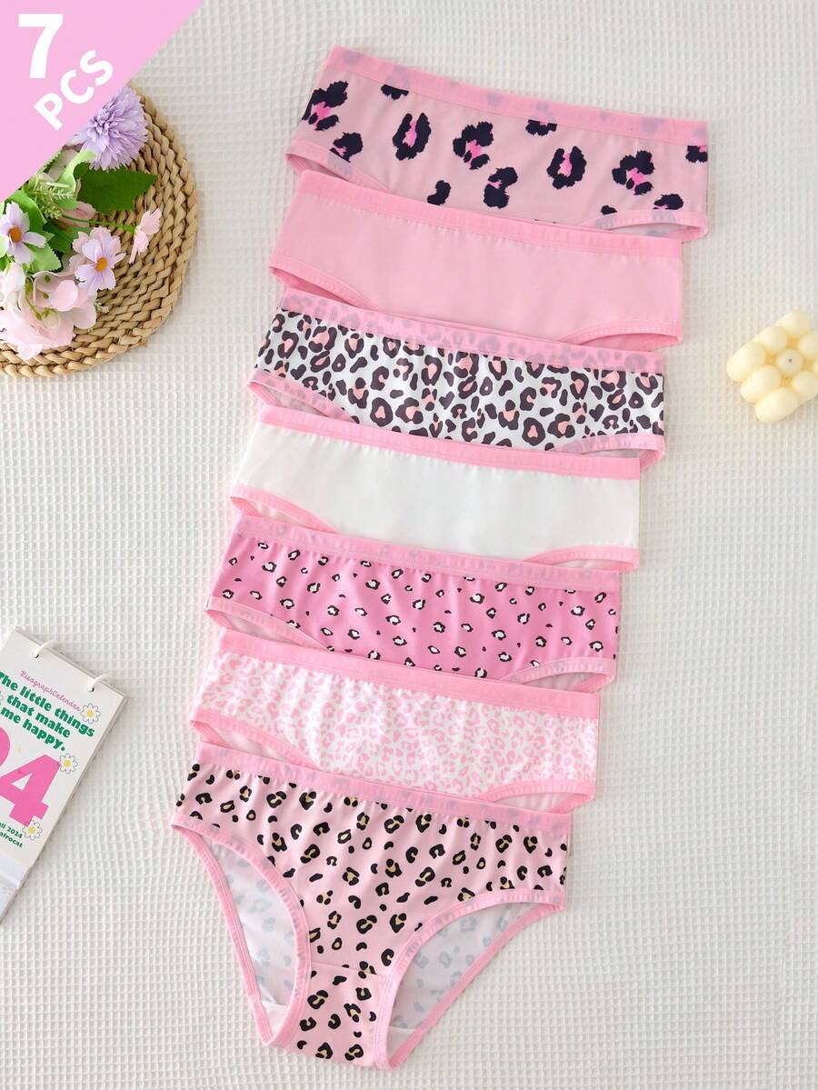 Tween Girl Pink Leopard Print Mixed Underwear 7pcs/Pack - Multicolor - View 1