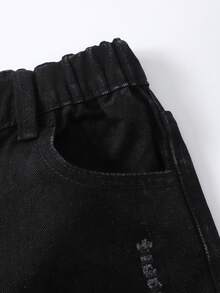 SHEIN ChillGRL 女款 Y2K 休閒日常百搭街頭風獨特不對稱彈性腰破損寬鬆直筒牛仔褲 2025 新款必備四季皆宜適合日常出遊 HOT - 黑色 - 查看 6
