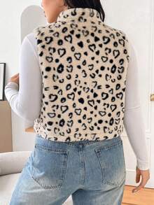 SHEIN EZwear 大尺碼女款豹紋立領拉鍊休閒百搭日常旅行夾克 - 卡其色 - 查看 2