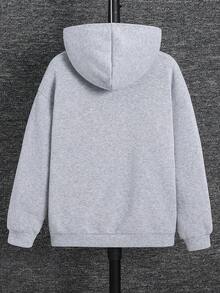 SHEIN 青少年男孩極簡街頭風字母印花運動衫，休閒舒適百搭，柔軟面料，適合日常穿著、上學、外出與戶外活動，四季皆宜，黑色拉鍊運動衫，灰色拉鍊運動衫，秋季與冬季兒童拉鍊運動衫 - 灰色 - 查看 3