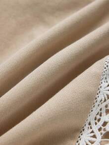 Balvessa Celana Jeans Wanita dengan Patchwork Renda Warna Kontras - Khaki - View 6