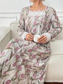 Al Najma 女款優雅花卉印花阿拉伯式洋裝 淺粉色 夏季 - 彩色 - 查看 7