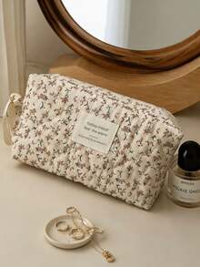 1 Pink Floral Corduroy Makeup Bag – A Multifunctional, Portable, Zippered Organizer Pouch Suitable For Storing Cosmetics, Skincare Products, Lipstick, Makeup Brushes, Hand Cream, Earphones, Coins, Keys, And More. - Multicolor - View 8