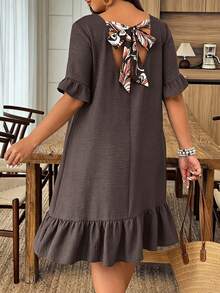 Weeklong Plus Size Women Spring/Summer Back Hollow Contrast Color Print Casual Elegant Vacation Dress Formal Evening Dark Wash - Brown - View 4