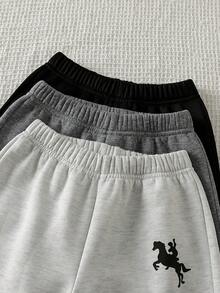 Genkimix Kids 小男孩抓絨內裡運動長褲，保暖冬季休閒兒童運動褲，慢跑褲多件組，秋冬校園幼兒園，嬰兒粉、嬰兒藍、沙灘色 - 藍白色 - 查看 5