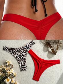 Swim SXY Women's Solid Color Ruched Triangle Bikini Bottom, Suitable For Summer Vacation And Beach - Multicolor - View 1