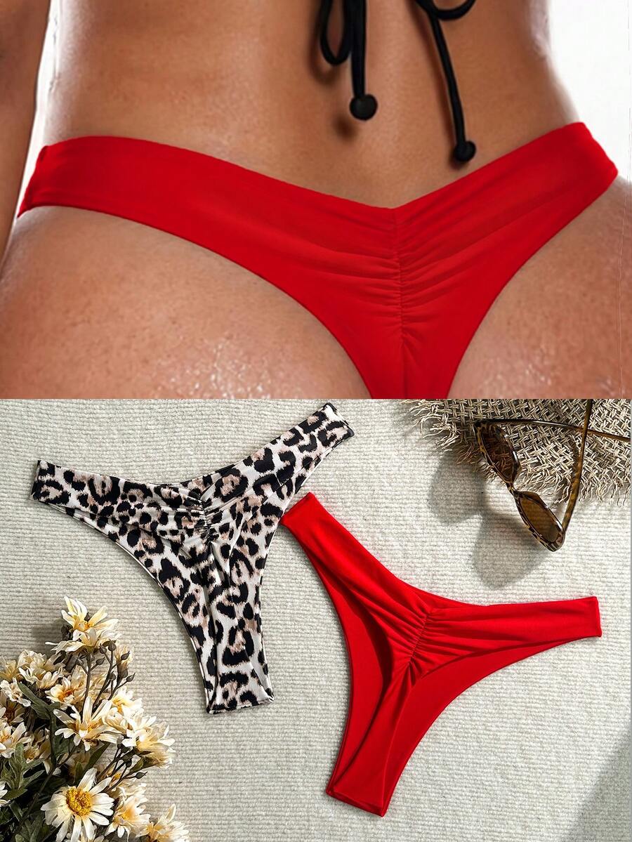Swim SXY Women's Solid Color Ruched Triangle Bikini Bottom, Suitable For Summer Vacation And Beach - Multicolor - View 1
