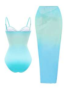 Swim Oasis 2件組女款春夏定位印花細肩帶海星裝飾長洋裝與連身泳衣套裝 - 彩色 - 查看 5