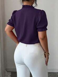 Elenzga Plus Size Elegant Commuter Solid Color Lapel Blouse - Purple - View 2