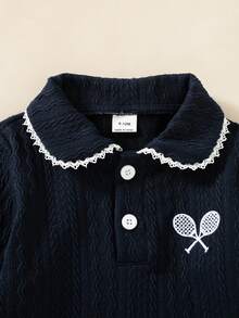 Souflis Souflis Baby Girl Preppy Cute Cow Girl Casual Old Money 2 Pieces Set, Small Cable Knit Collared Polo Cardigan + Pleated Skirt, 6M-3T Navy Blue White - Multicolor - View 7