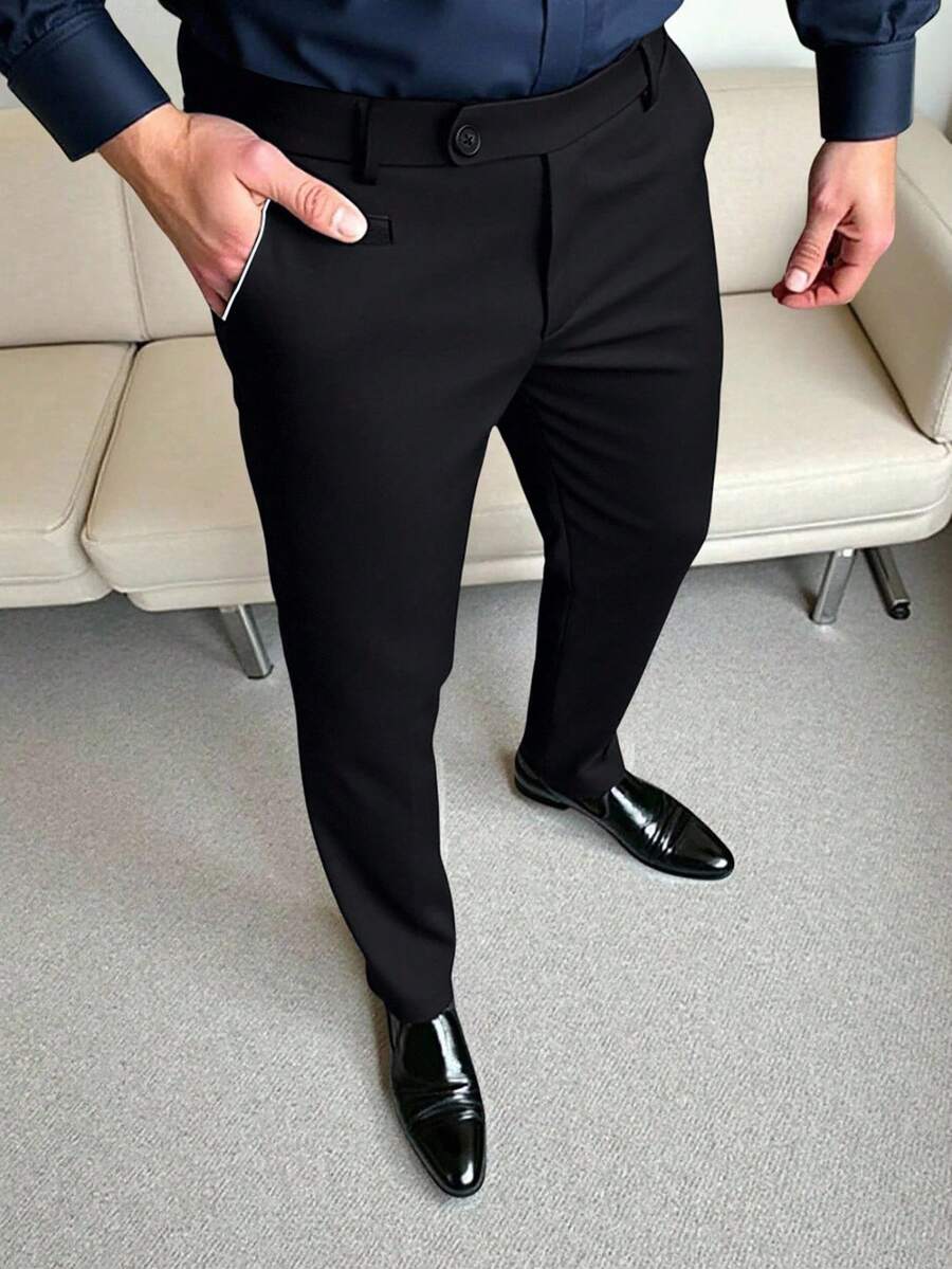 Manfinity Homme Men's Black Dress Pants, Versatile Suit Trousers, Suitable For Various Occasions, Elegant Business Casual Pants - Black - View 1