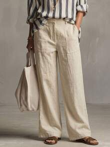 Levarali Women's Solid Color Textured Vacation Fashion Loose Casual Long Pants Beige Autumn - White - View 4