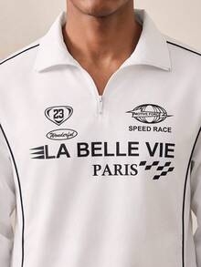 Tonviero Chaqueta casual de hombre con estampado de letras, para primavera/otoño, estilo fútbol - Blanco - Ver 3