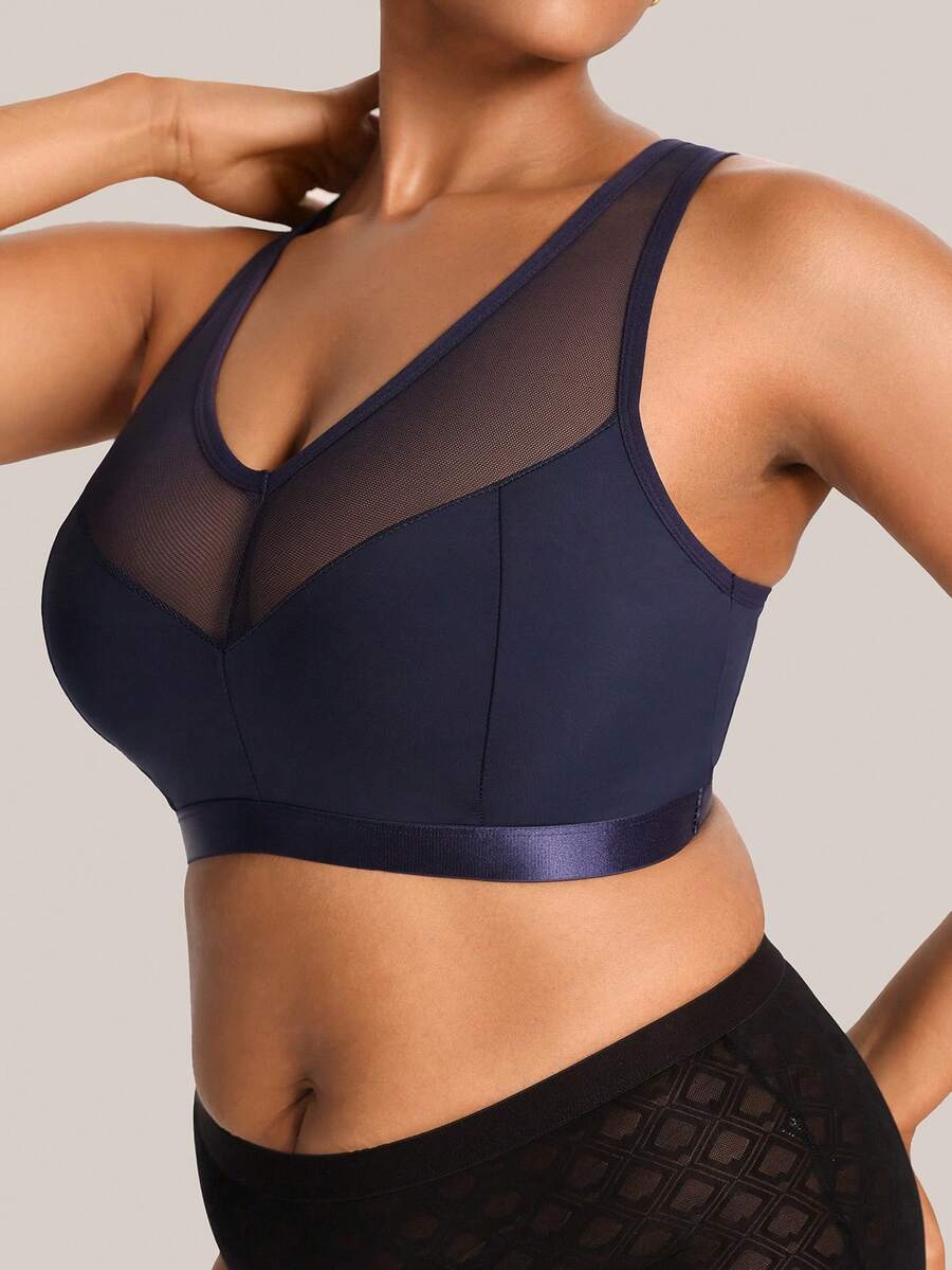 Barelissa Sujetador inalámbrico de talla grande para mujer con parches de malla cómodos - Azul - Ver 1