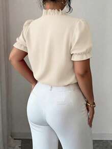 Elenzga Blusa elegante de talla grande para ir al trabajo de unicolor con cuello - Albaricoque - Ver 2