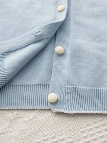 Genkimix Kids Girls' Cute Peter Pan Collar Knitted Cardigan Sweater Long Sleeve Jacket - Baby Blue - View 4