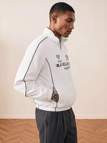 Tonviero Chaqueta casual de hombre con estampado de letras, para primavera/otoño, estilo fútbol - Blanco - Ver 7