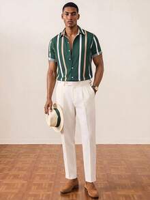 Manfinity Homme Men Striped Print Shirt, Green And Gold Shirt Men, Men Striped Shirt, Vertical Striped Shirt Men - Green - View 5