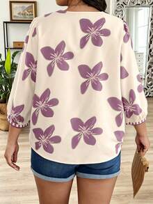 Weeklong Camisa de vacaciones casual con estampado aleatorio talla grande - Rosa vieja - Ver 2