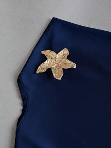 Sweetra 法式復古 80 年代溫柔海軍藍 雙向掛脖式金屬扣收腰百褶設計優雅 A 字性感女款洋裝 約會派對夏季 - 藏蓝色 - 查看 7