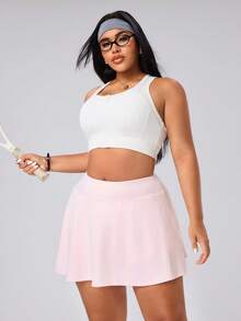 SHEIN Rhythm Era Women's Plus Size Solid Color Sports Skort Tennis Baby Pink Summer - Pink - View 6