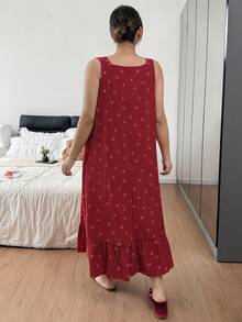 Napfluff CURVE Napfluff CURVE Dream Adore Striped Bow Sleeveless Cute Plus Size Women's Nightgown - Red - View 2