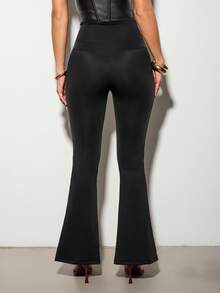 Nuvra Women's Slim Fit Elegant Solid Color Front Slit Design Pants - Black - View 6