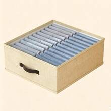 1pc Gray Clothing Storage Box, Pants Storage Box, Divided Storage Organizer, Wardrobe Storage, Double-Row Clothing & Pants Storage Box, Suitable For Home Storage & Organization, Holiday Decoration, Room Decoration, Bedroom Decoration, Can Store - Beige - View 9