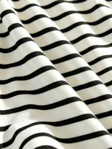 Franclia Denim Effect Patchwork Black & White Striped Dress For Women Summer New Dress Non-Denim Effect Digital Print Striped Dress Niche Design Short Sleeve Dress - Multicolor - View 3